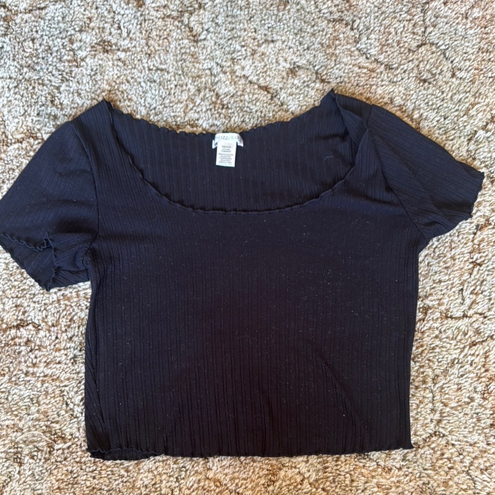 Elegant Black Ribbed Women's Top